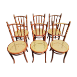 Set of 6 Fischel chairs in cane wood