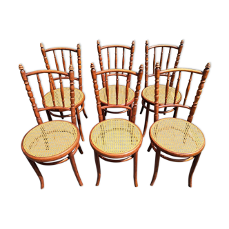 Set of 6 Fischel chairs in cane wood