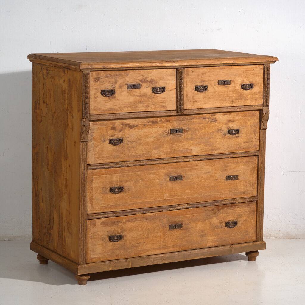 Antique stripped pine chest of drawers – Primitive European rustic furniture – circa 1920 #109