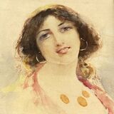Aquarelle s de caro signature a identifier portrait de femme gitane