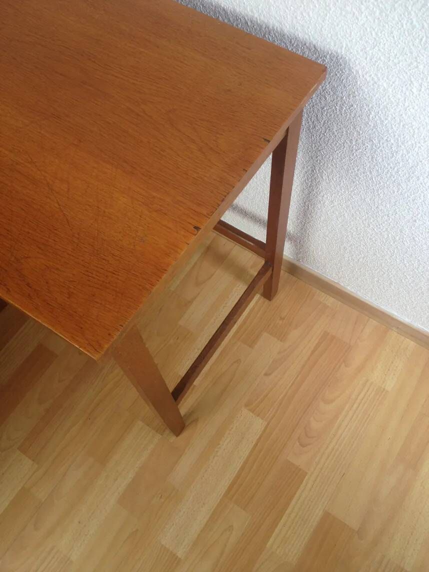 Vintage 1950s oak desk with sliding curtain.