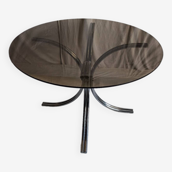 Round table 1970 chrome base and smoked glass top