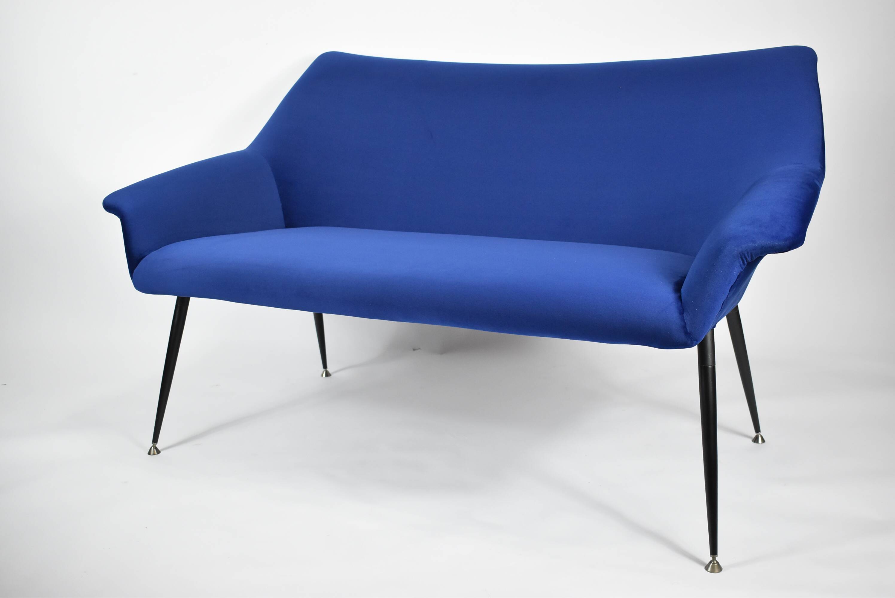 Two-seater vintage sofa, german democratic republic, 1960, navy blue, velvet