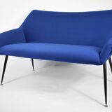 Two-seater vintage sofa, german democratic republic, 1960, navy blue, velvet