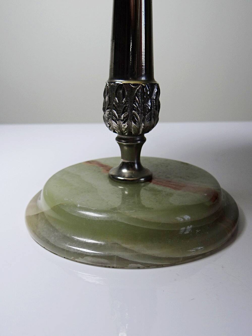 Rare display stand in green onyx and silver metal, Italy, vintage.