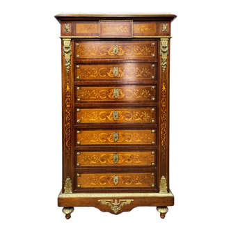 Writing desk in Napoleon III Marquetry white marble top