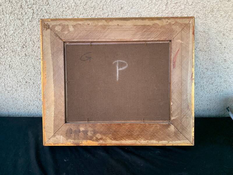 Framed painting of chickens in a chicken coop signed romania