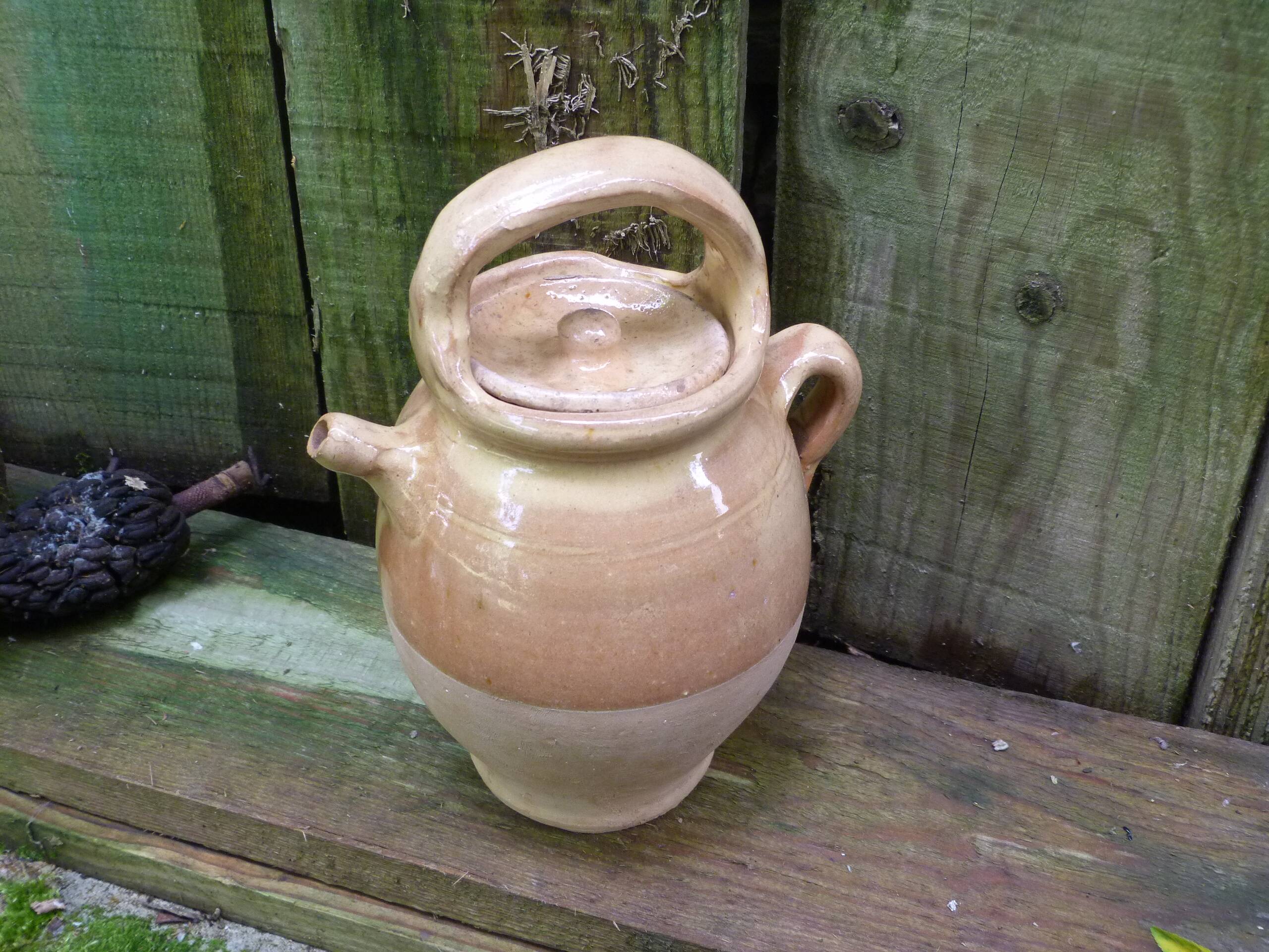 Old goat gargoulette in beige and yellow glazed earth XIXth century