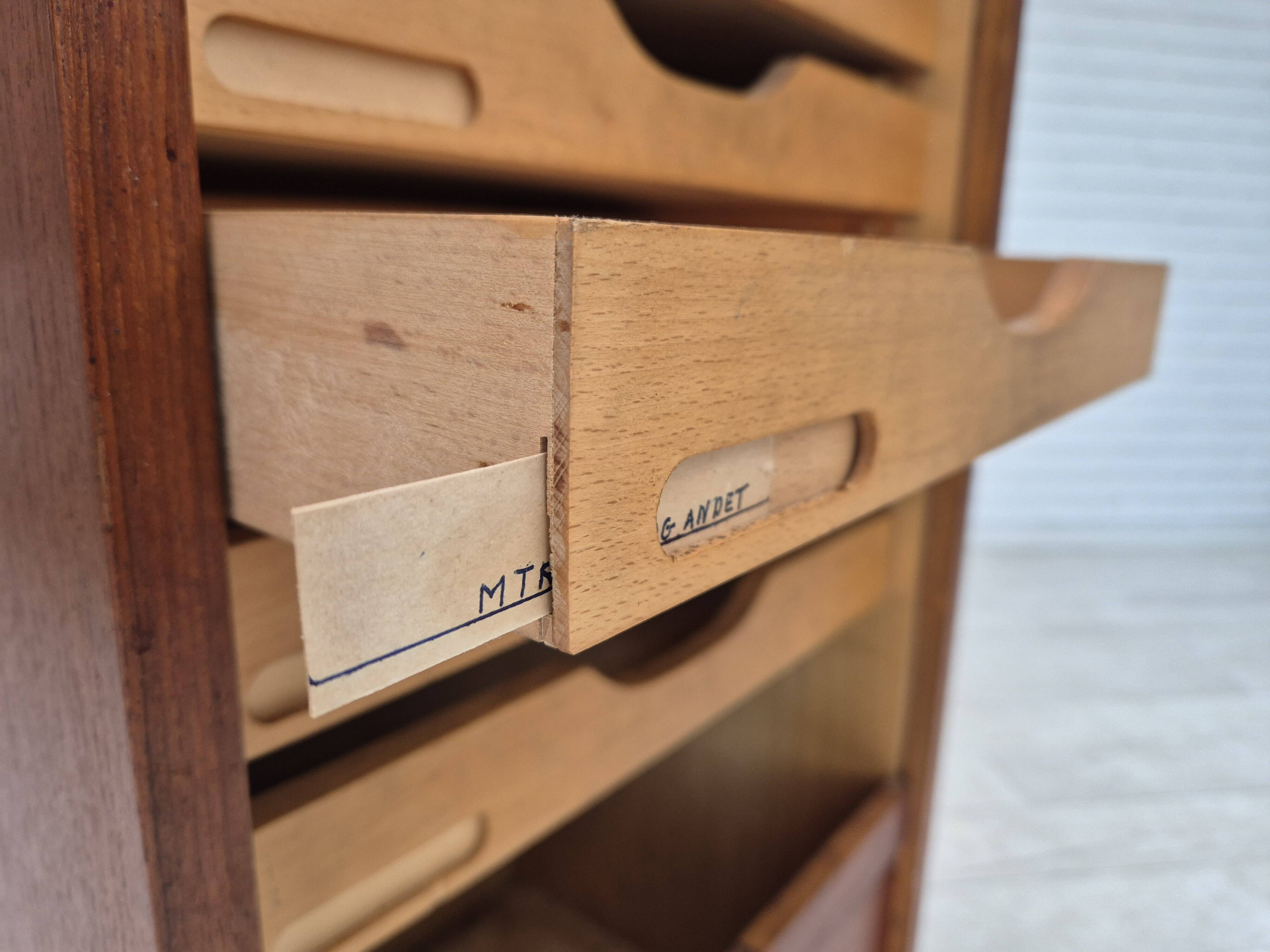 1960s, Danish office cabinet, original condition, teak wood, sliding doors, drawers inside.