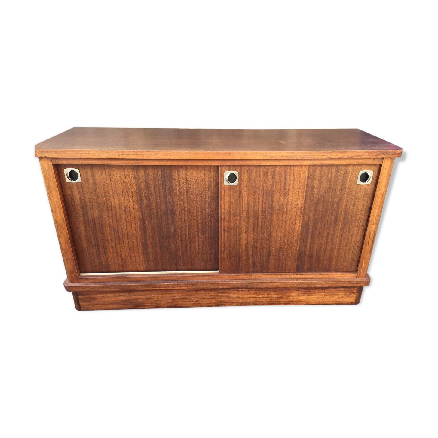 Low sideboard with sliding doors in waxed mahogany