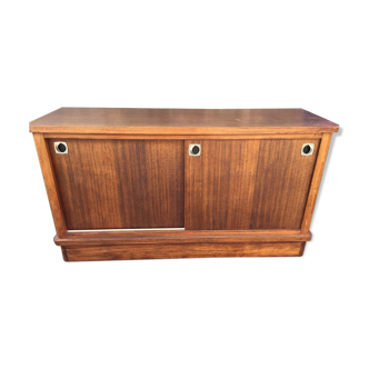 Low sideboard with sliding doors in waxed mahogany