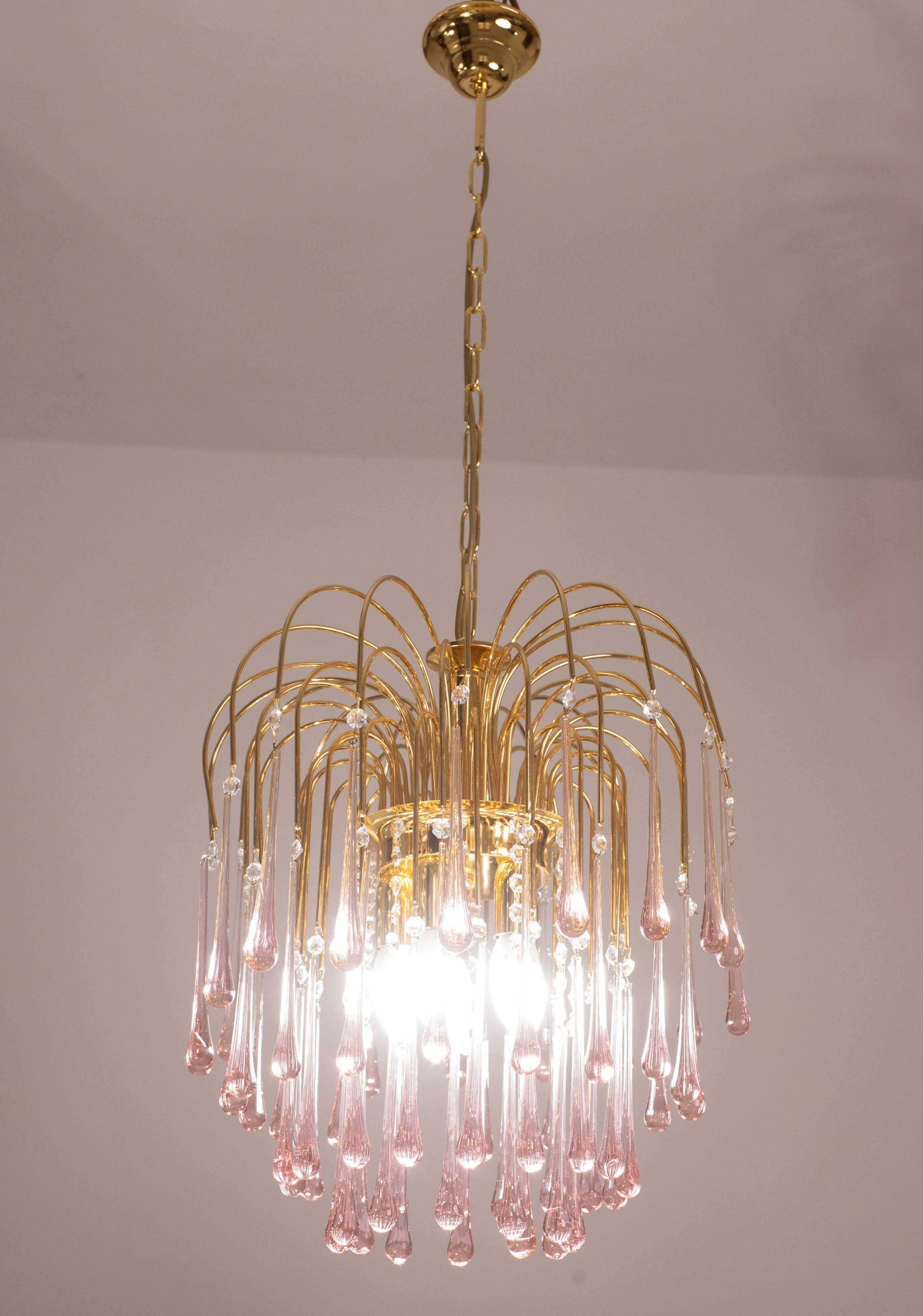 Lady Michelle, Large Size Pink Drops Murano Glass and Crystal Chandelier, 1