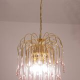 Lady Michelle, grand lustre en verre de Murano et cristal à gouttes roses, 1