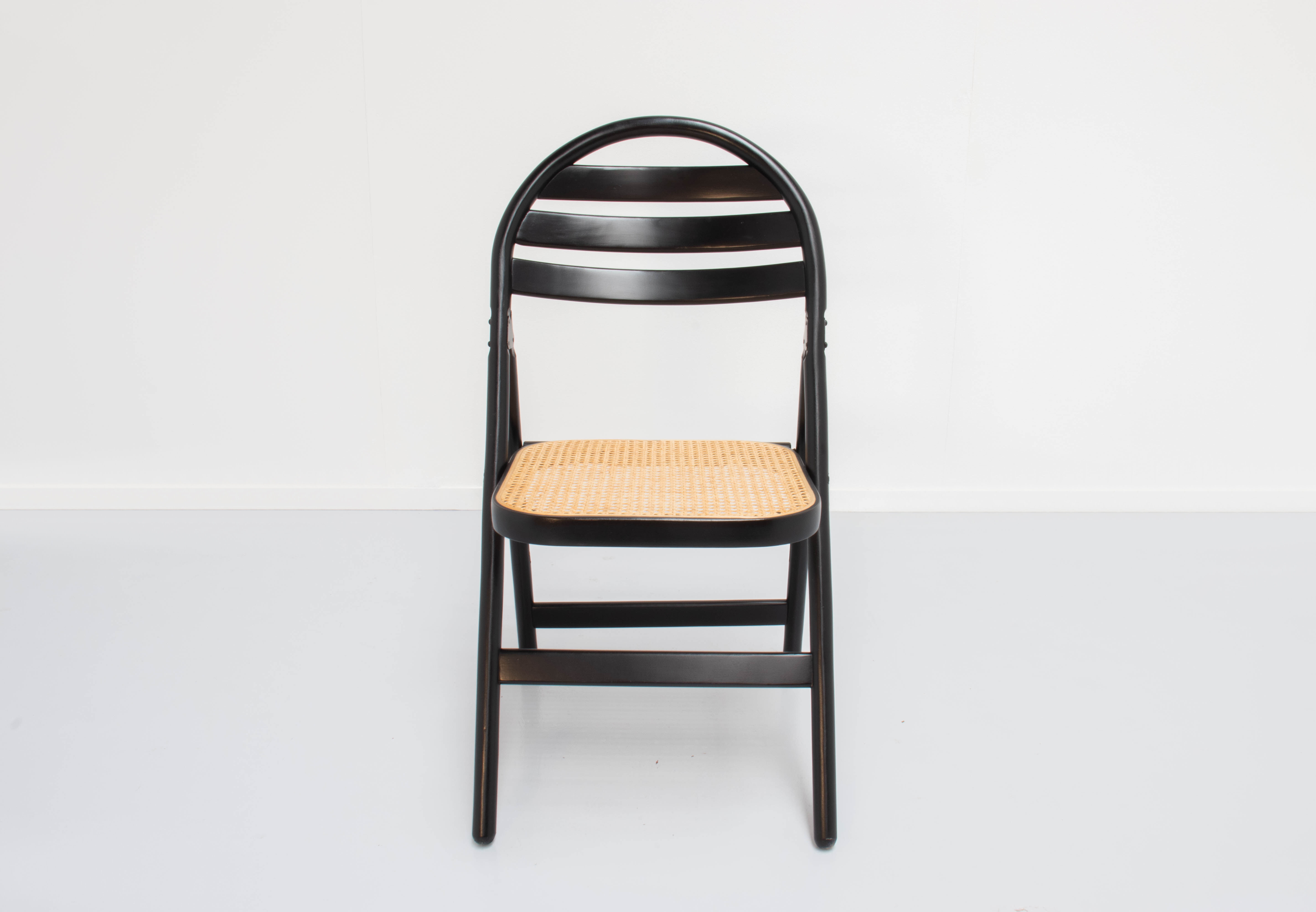 4 Vintage Wood Folding Chairs with Cane Seating
