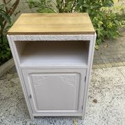 Beautiful art deco jam cupboard in delicate beige tone / and wicker basket