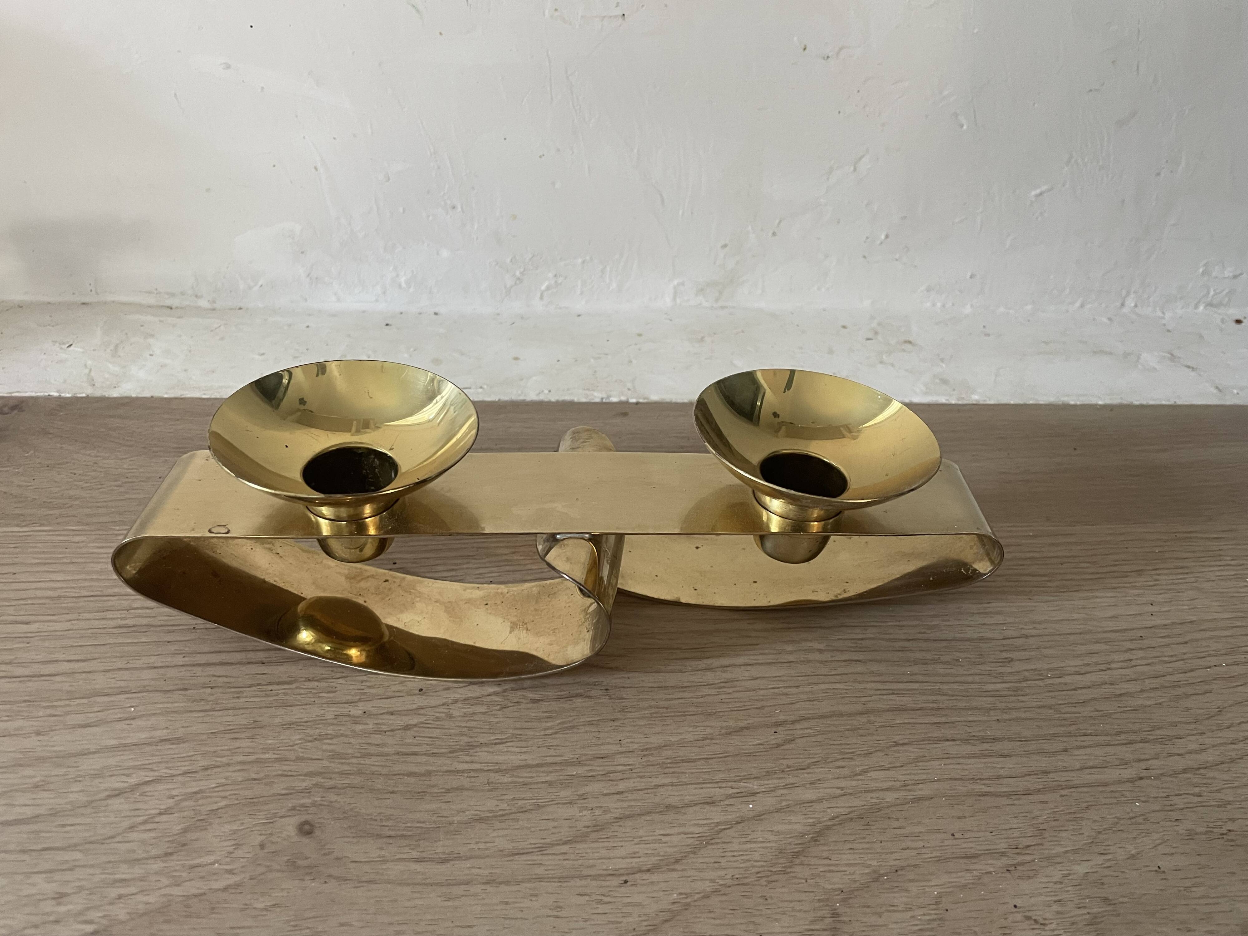 Vintage double Scandinavian candlestick in brass