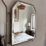 Miroir vintage 1920 triptyque barbier Art Déco cristal hexagone- 33 x 78 cm