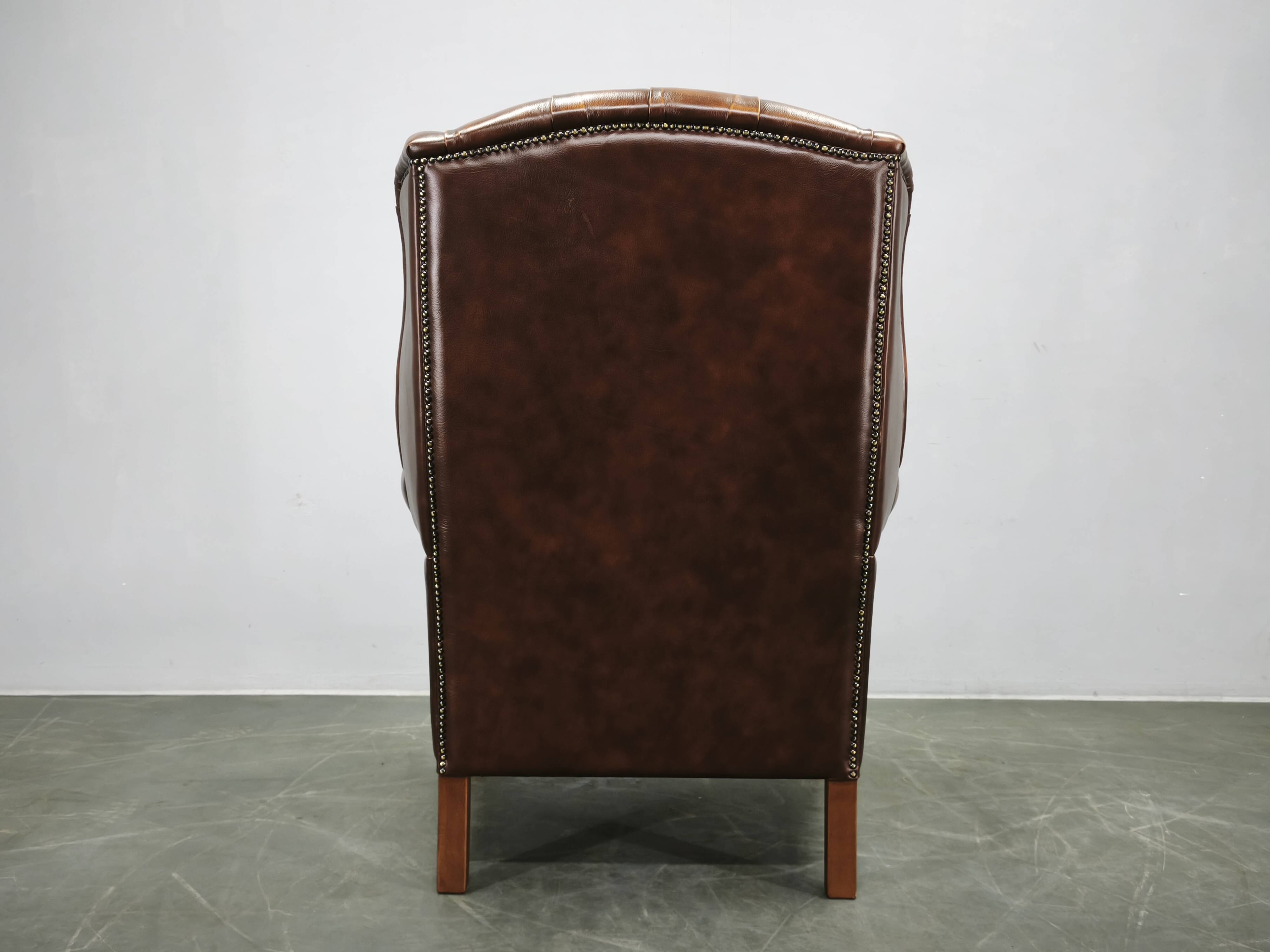 Contemporary Handmade Chesterfield Leather Wingback Armchair 2010s
