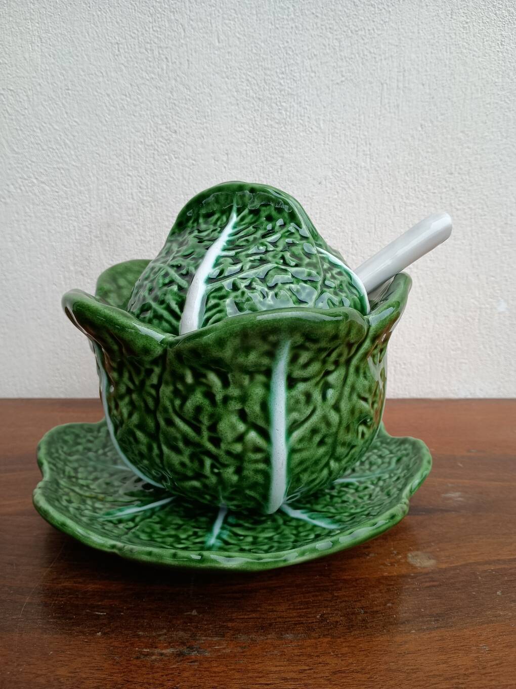 Soup tureen and cabbage slipware dish