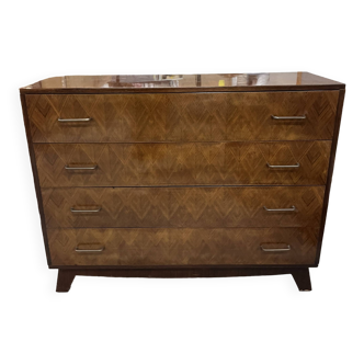 Chest of drawers with 04 art deco drawers, walnut veneer