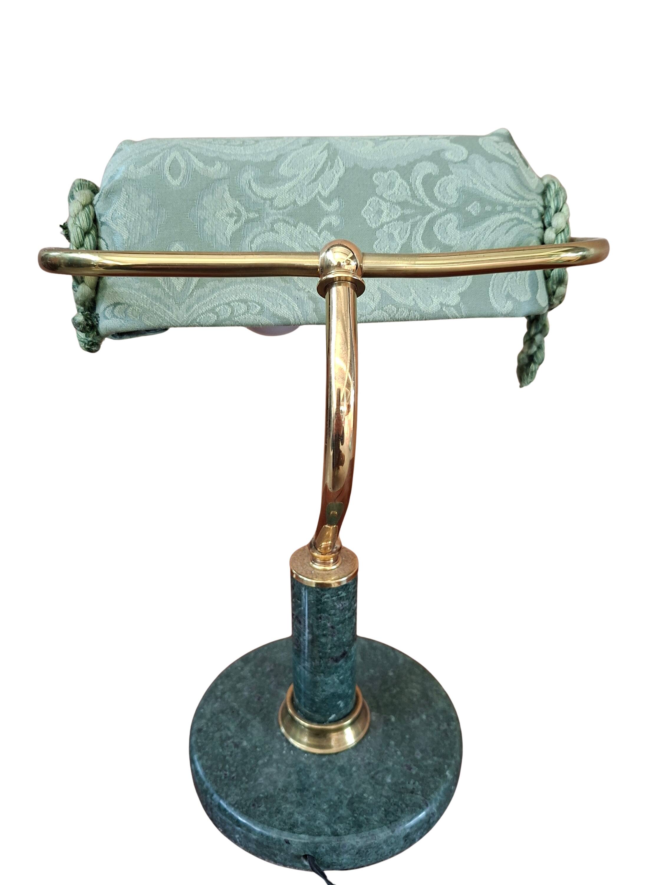 Lampada da Scrivania Vintage in Marmo Verde e Ottone Pezzo Unico Artigianal