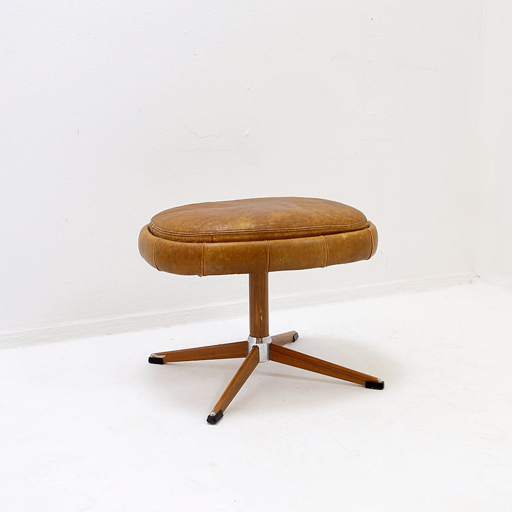 Brown leather swivel footrest with metal base - De Sede, Switzerland.
