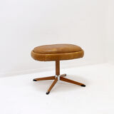 Brown leather swivel footrest with metal base - De Sede, Switzerland.