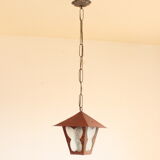 Amsterdam School style butterfly lantern in hammered sheet metal and glass, 1940s