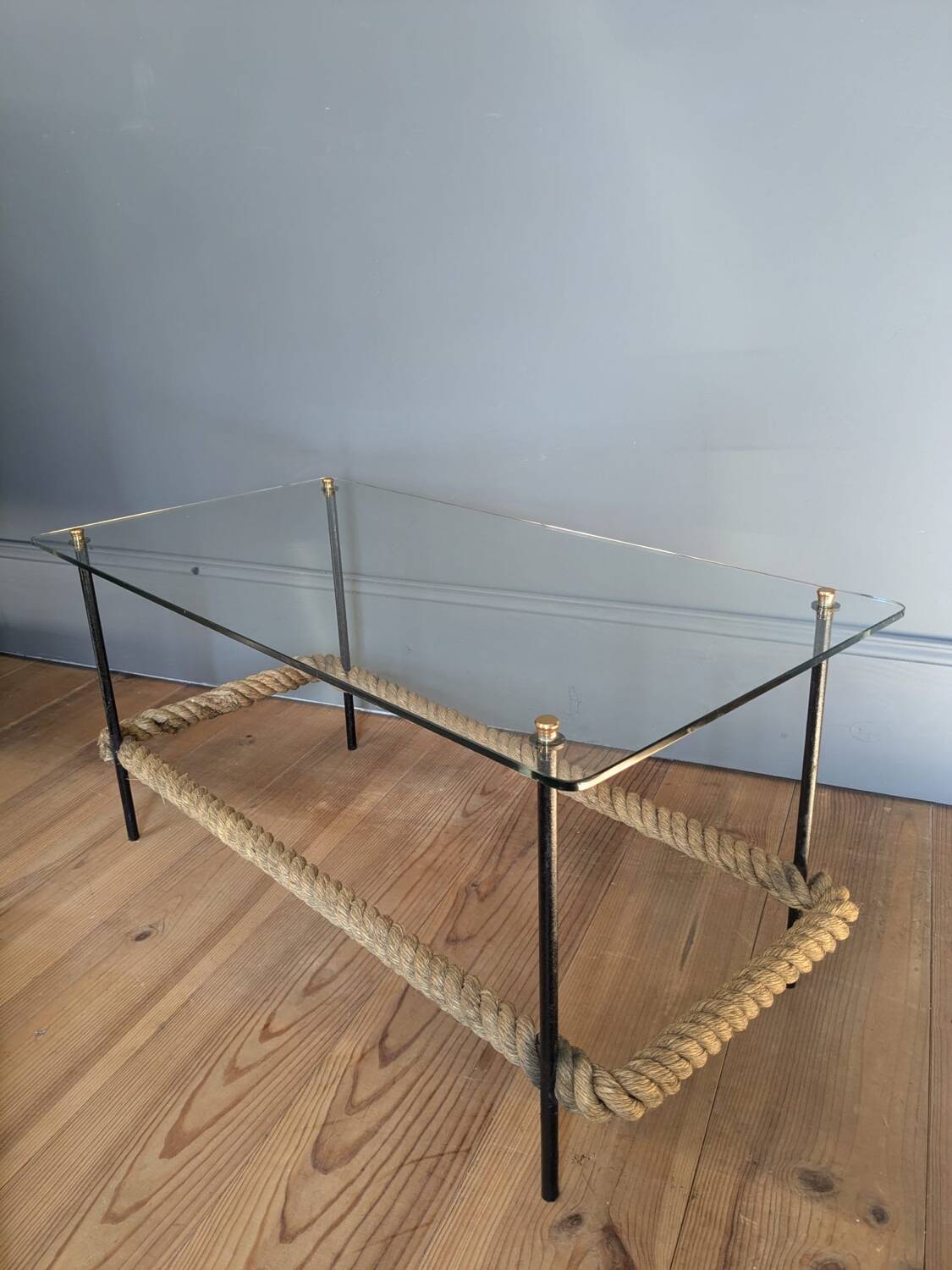 50s metal and rope coffee table