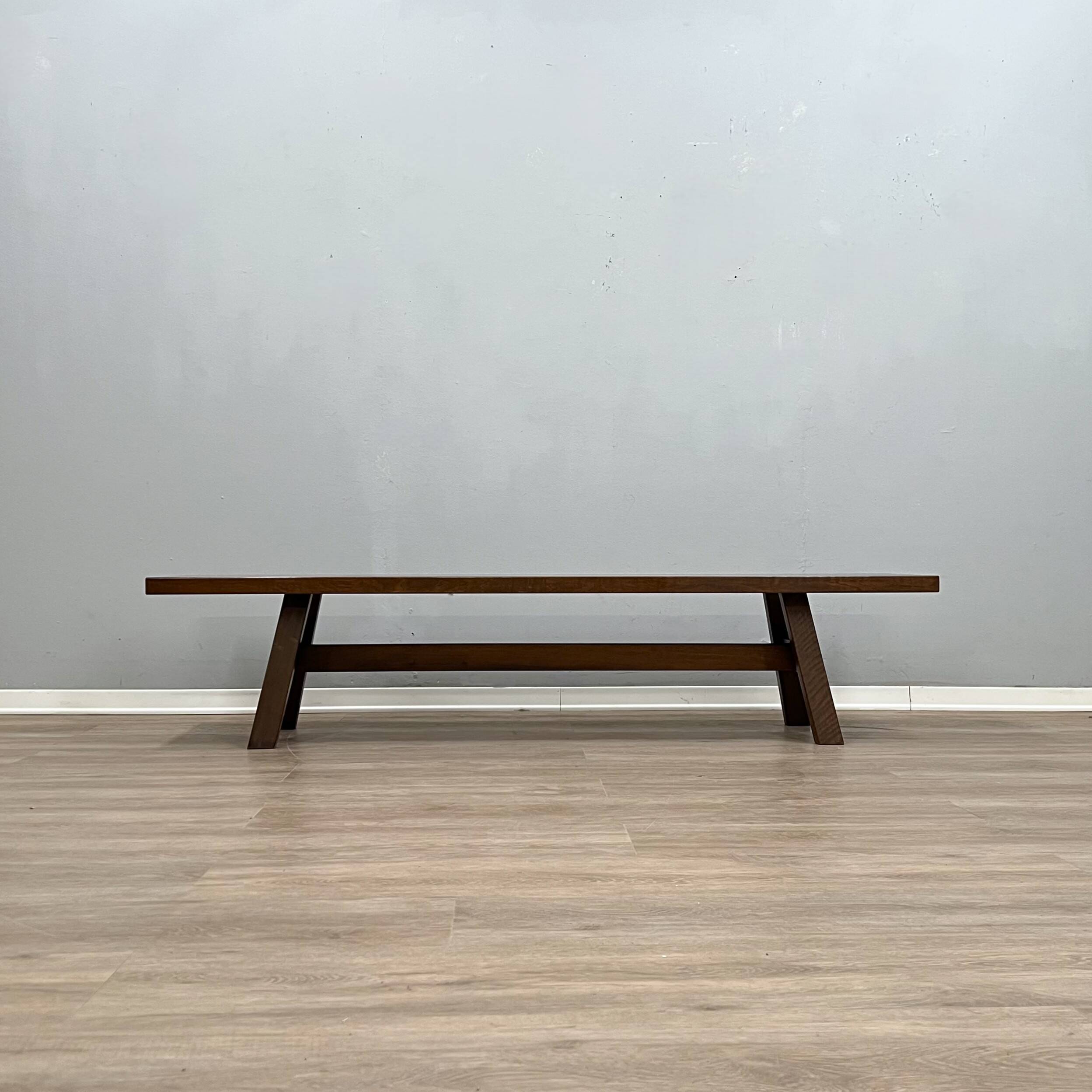 Michelucci brutalist design solid walnut bench 1970s