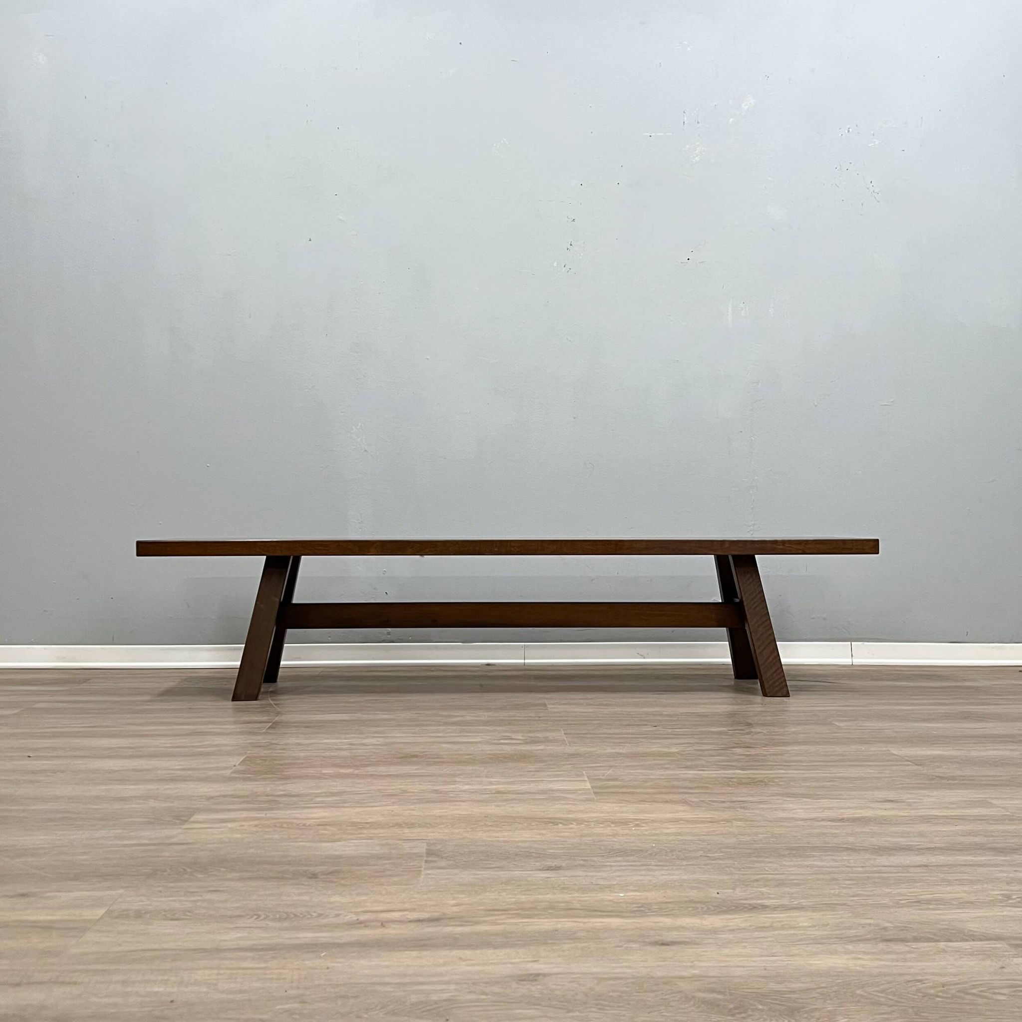 Michelucci brutalist design solid walnut bench 1970s