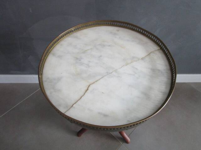 Old hot water bottle table, marble top