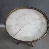 Old hot water bottle table, marble top