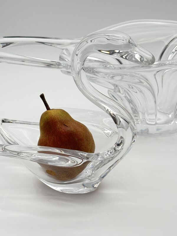 Centre de table en cristal d'Art de Vannes et cygne assorti