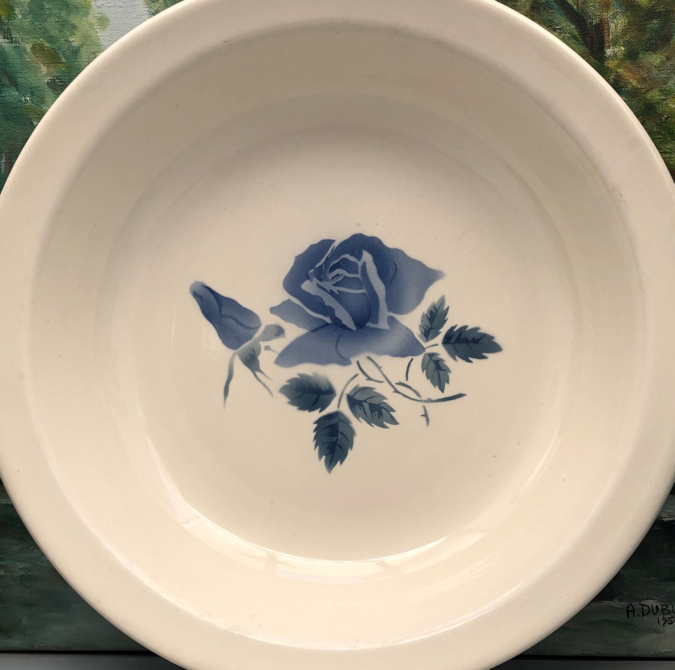 Set of 2 round dishes Sarreguemines Digoin France number 4 with blue pink floral decoration.