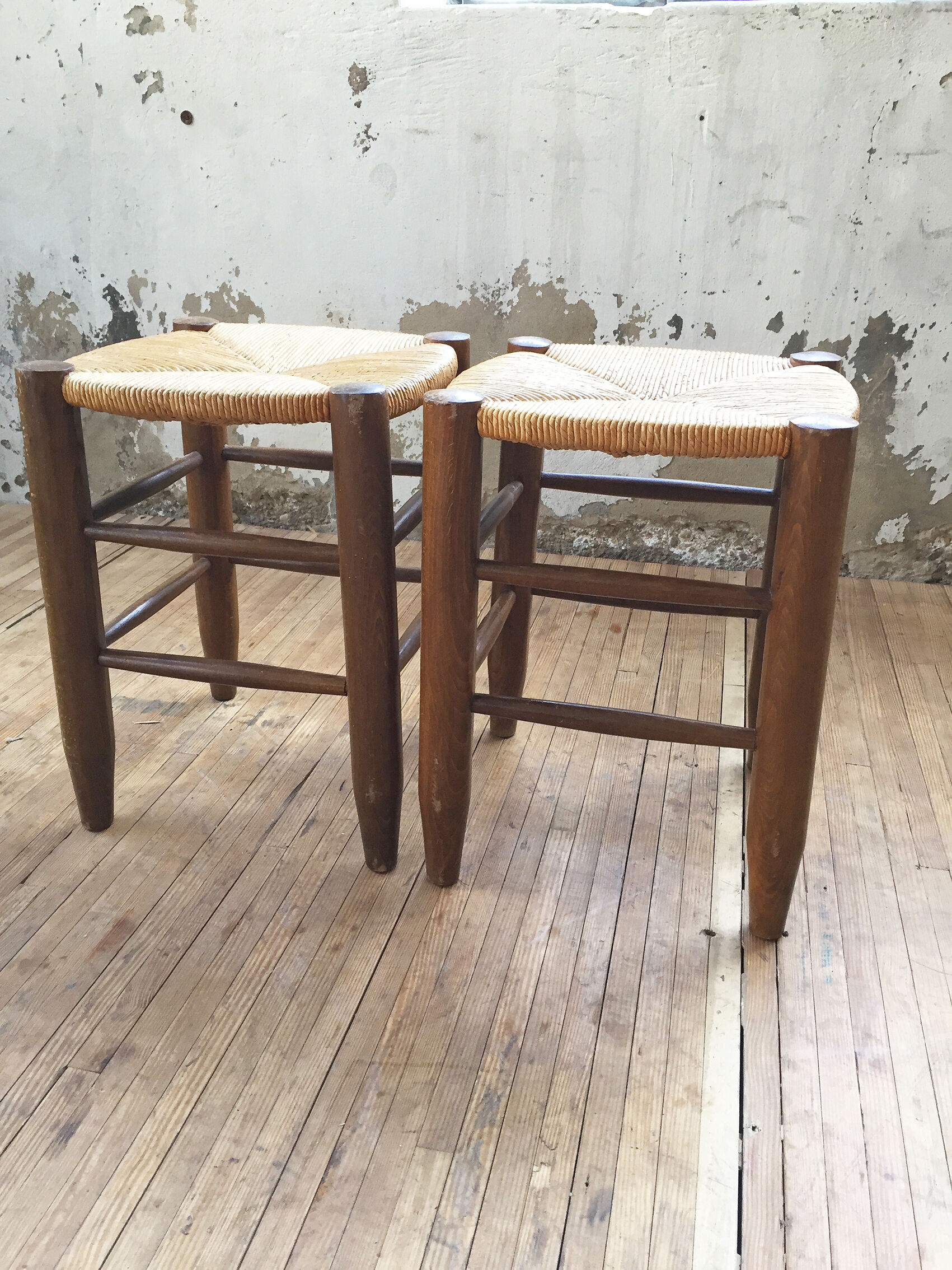 Pair of straw stools
