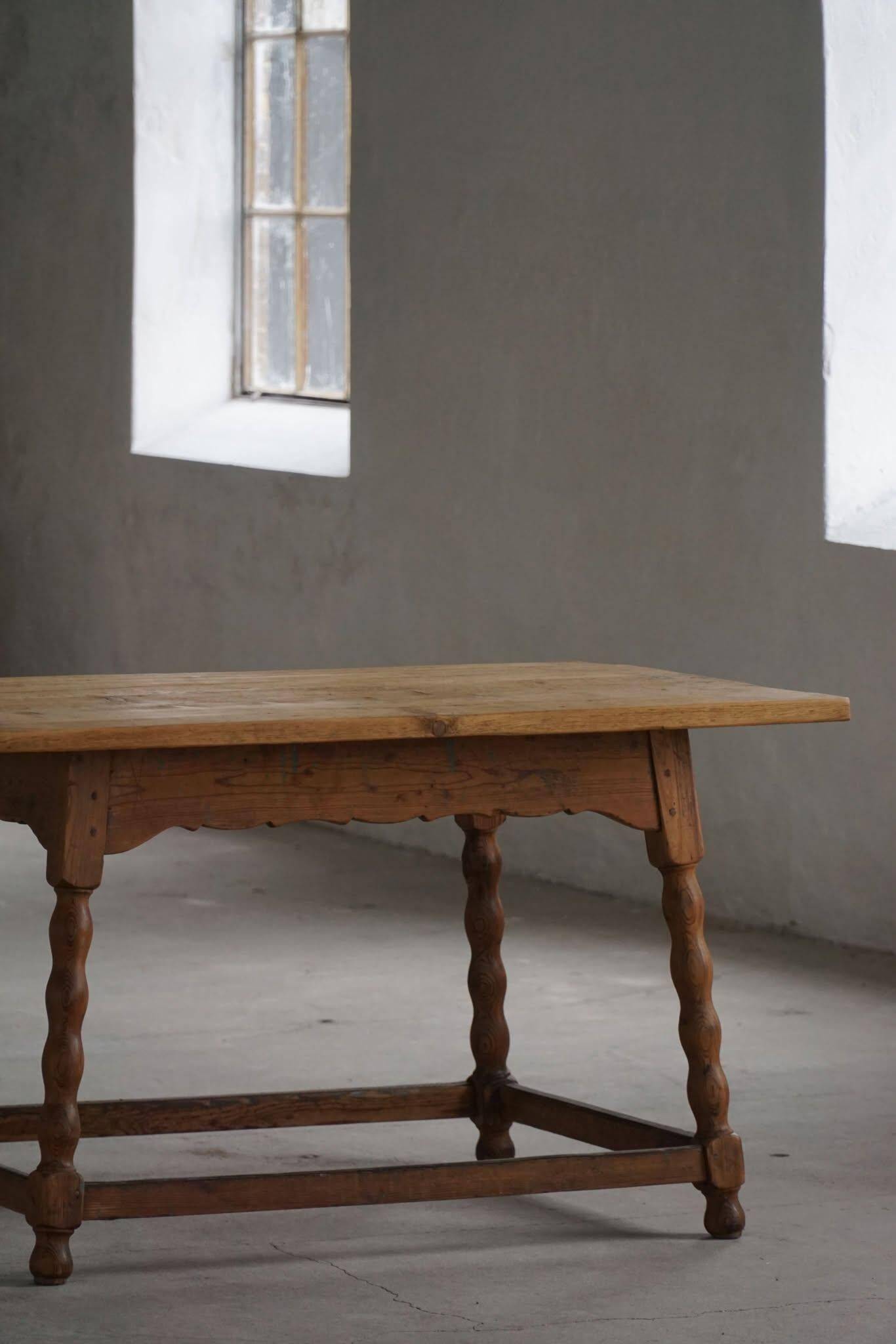 Modern French rectangular dining table in solid pine, handmade, 1900s.