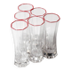 Set of 6 Mid-century Clear Crystal Glasses with Red Rim / Italy / 1980s
