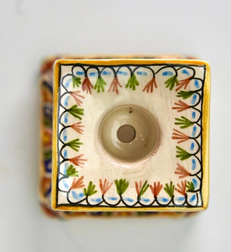 Hand-painted earthenware candle holder from Rouen, France twentieth century