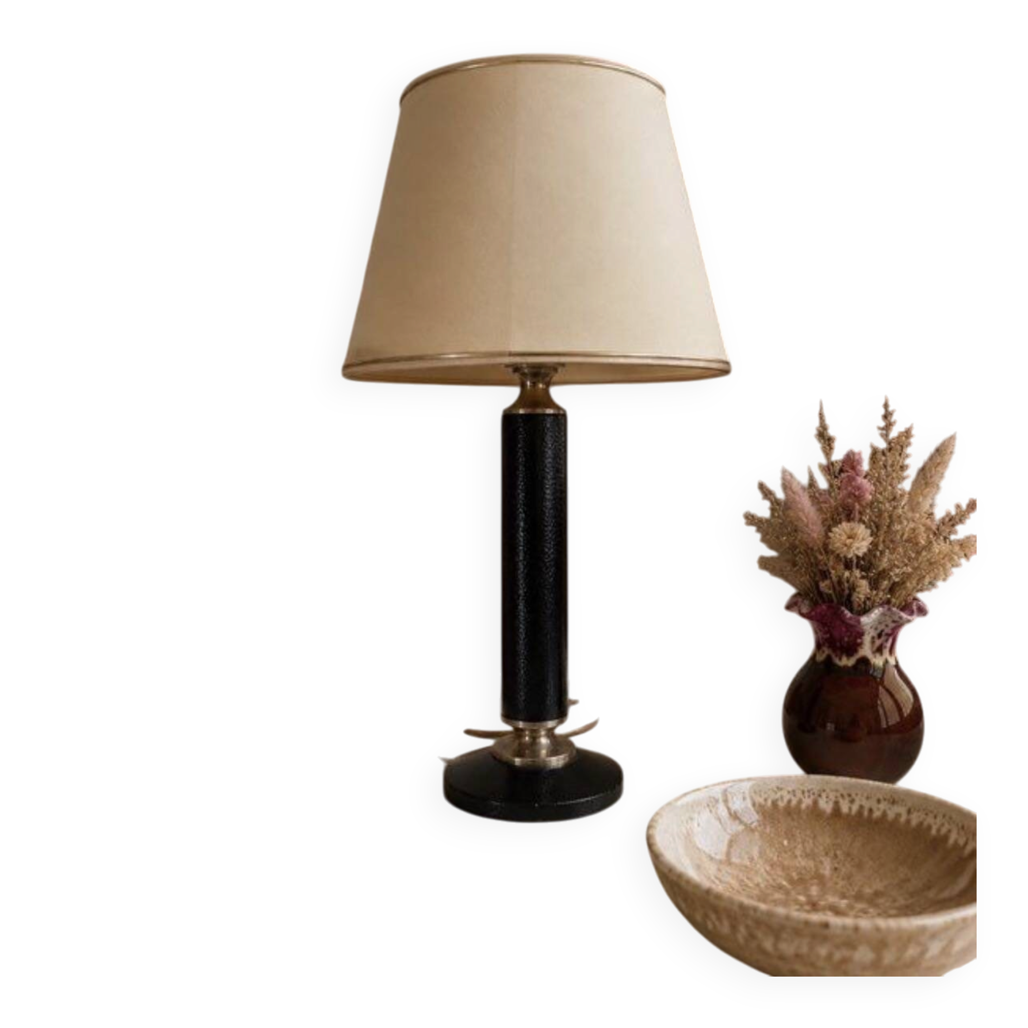 Lampe vintage pied en cuir