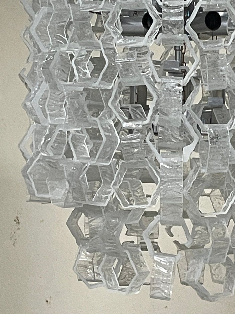 Hexagonal glass Cascade chandelier attributed to Av Mazzega, 1970s.