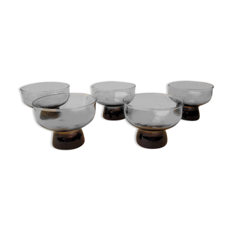 5 70's smoked glass cups