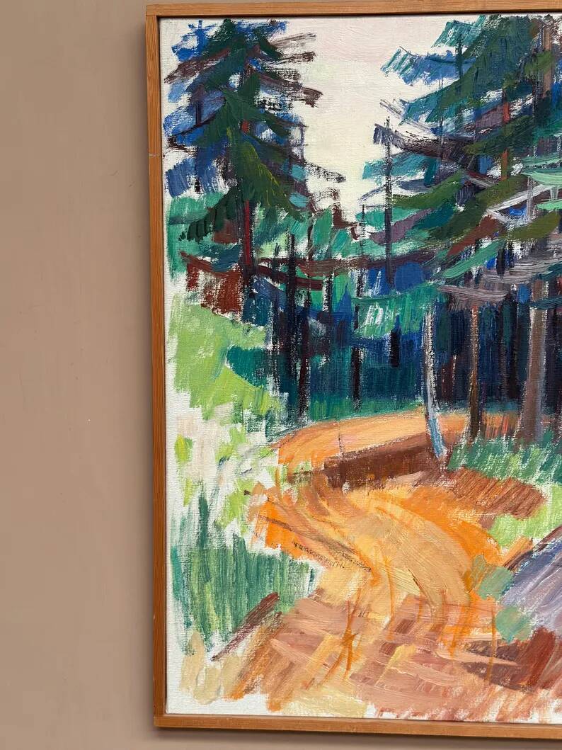 Swedish Oil on Canvas “Spår” by Gustaf Höglund, Vintage & Framed 57 × 49 cm