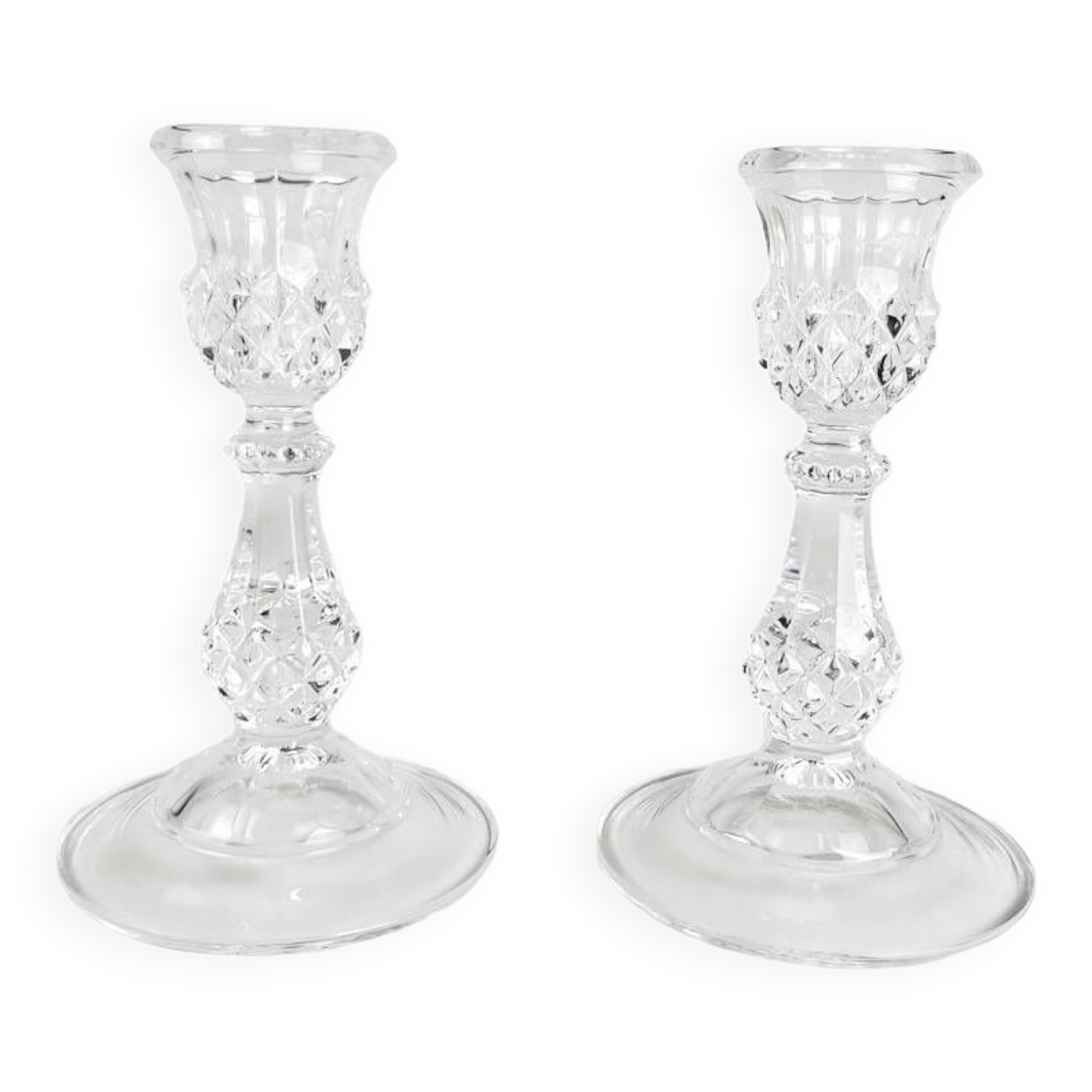 Pair of cristal d'arques candlesticks, maintenon model, 1980s