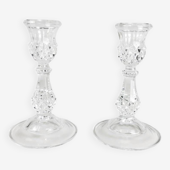 Pair of cristal d'arques candlesticks, maintenon model, 1980s