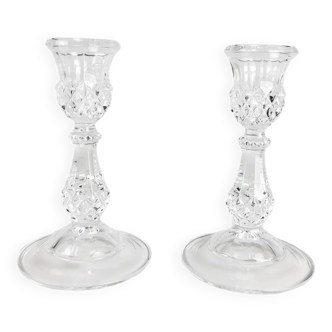 Pair of cristal d'arques candlesticks, maintenon model, 1980s