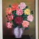 Oil on canvas: still life with bouquet of roses