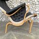 Pernilla armchair new black leather by Bruno Mathsson, Dux, Sweden 1970