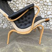 Pernilla armchair new black leather by Bruno Mathsson, Dux, Sweden 1970