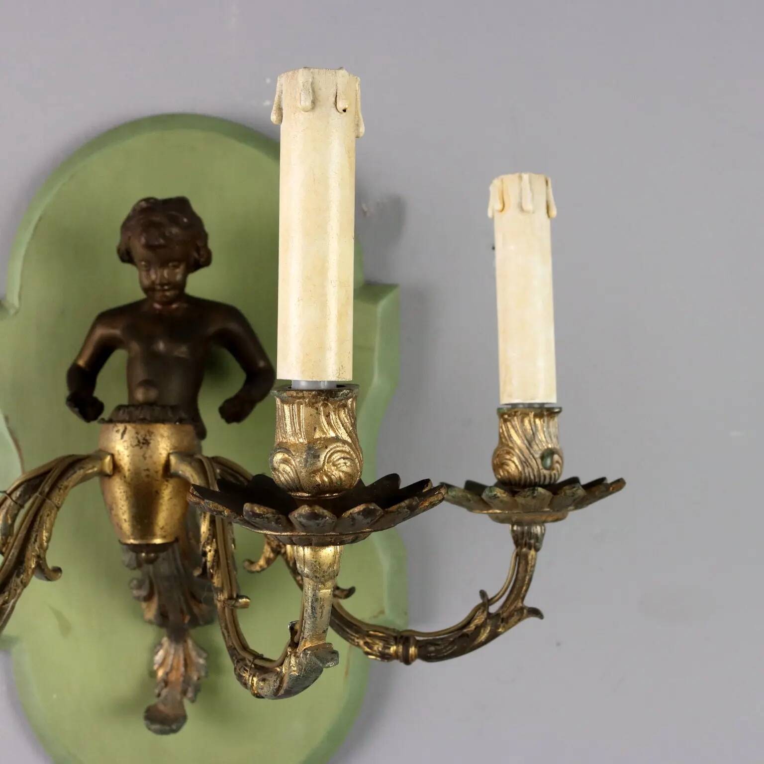 Antique wall light in gilded metal and bronze, Italy, 20th century